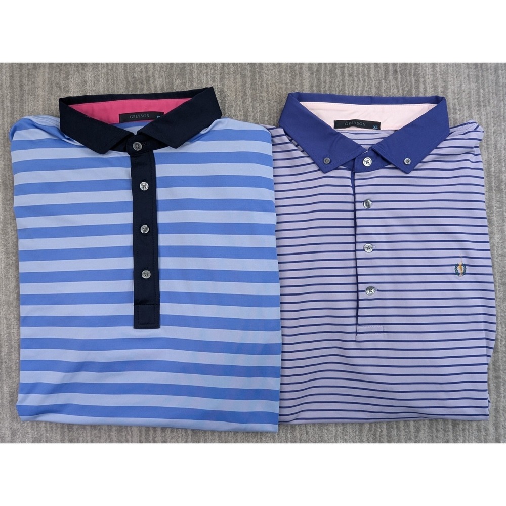 Lot of 2 Greyson Polo Shirts Men's XL Golf Wolf Print Purple Blue Performance